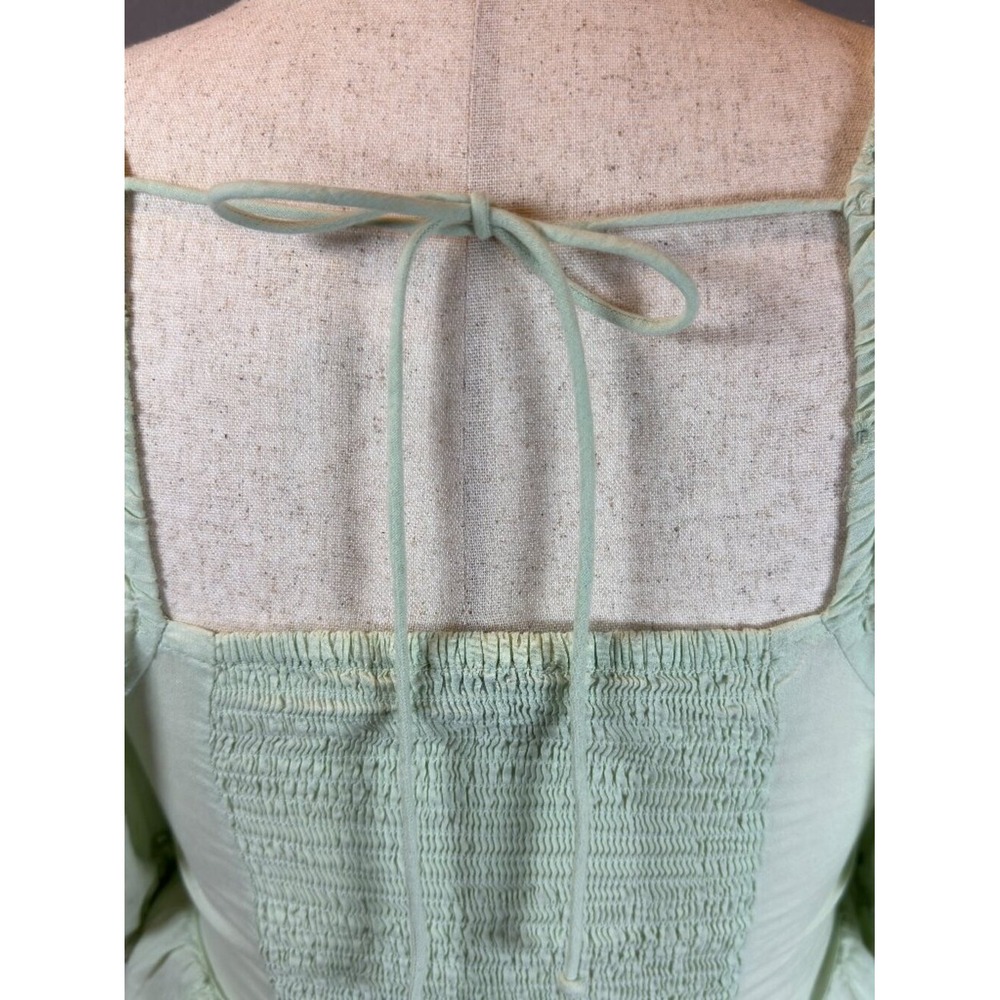 Zara Embroidered Eyelet Blouse M Puff Sleeve Cropped Top Mint Green Coquette - Picture 4 of 9